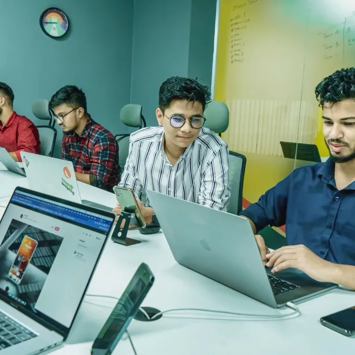 A startup team working in their office