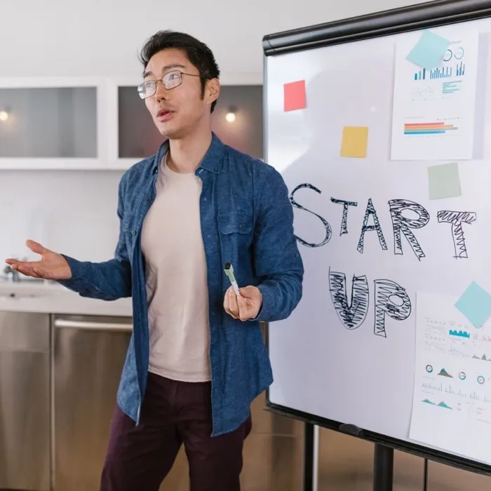 A founder mapping out their business plan